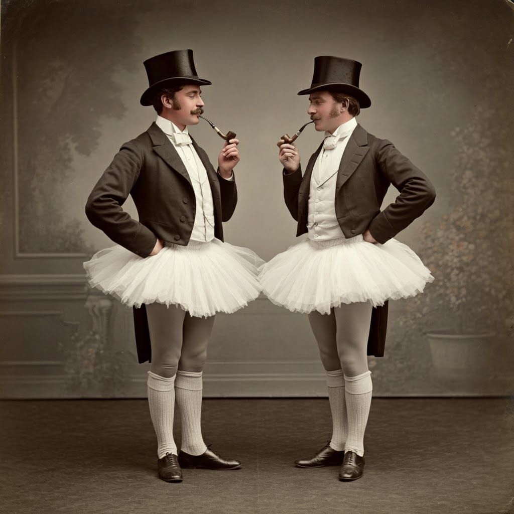 Victorian Gentlemen in Tutus at a Formal Ball