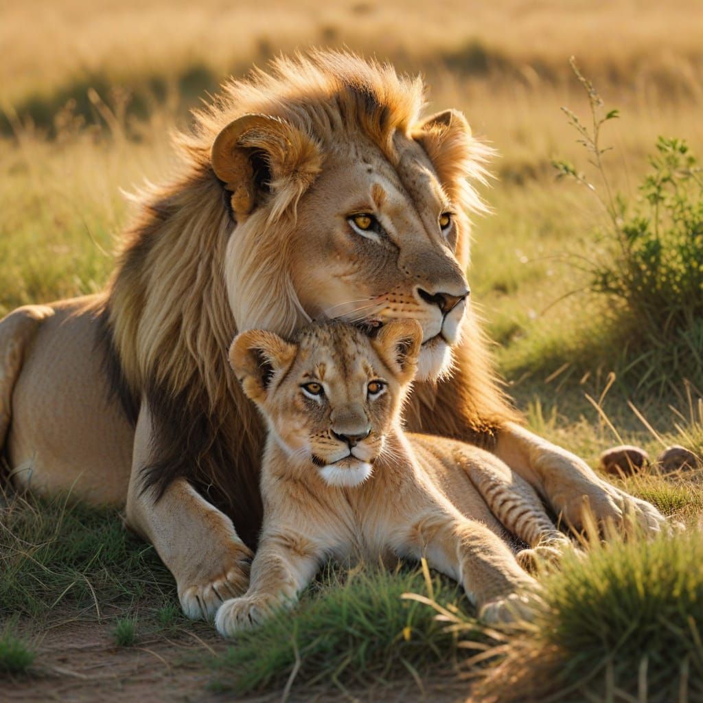 Lion Cubs Play in Warm Savannah Sunlight