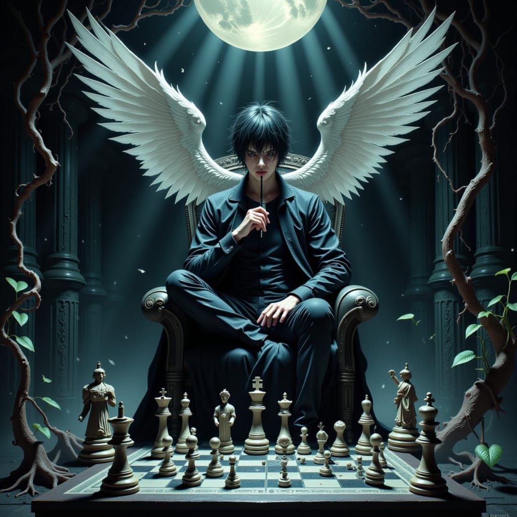 Surreal Chess Duel with Ethereal Figures