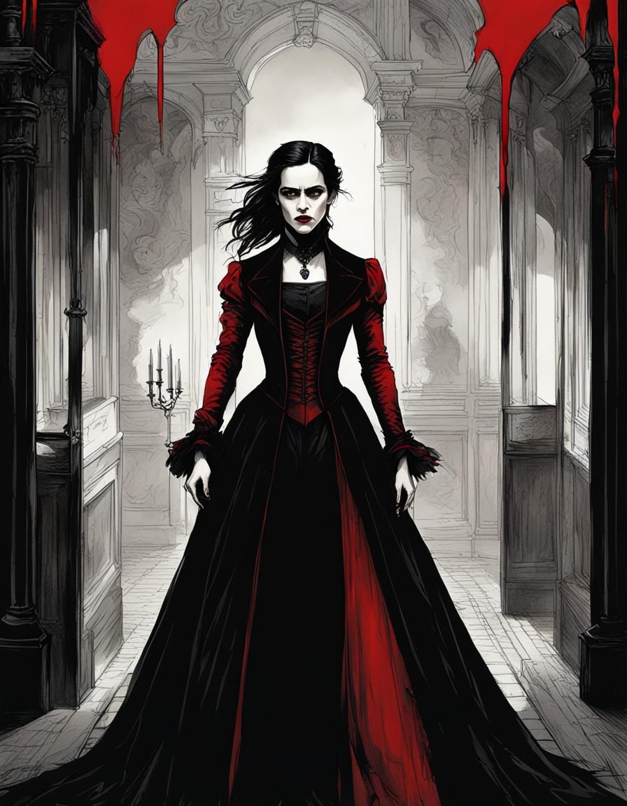 Emma Watson as Vampire in Horror Comic Style