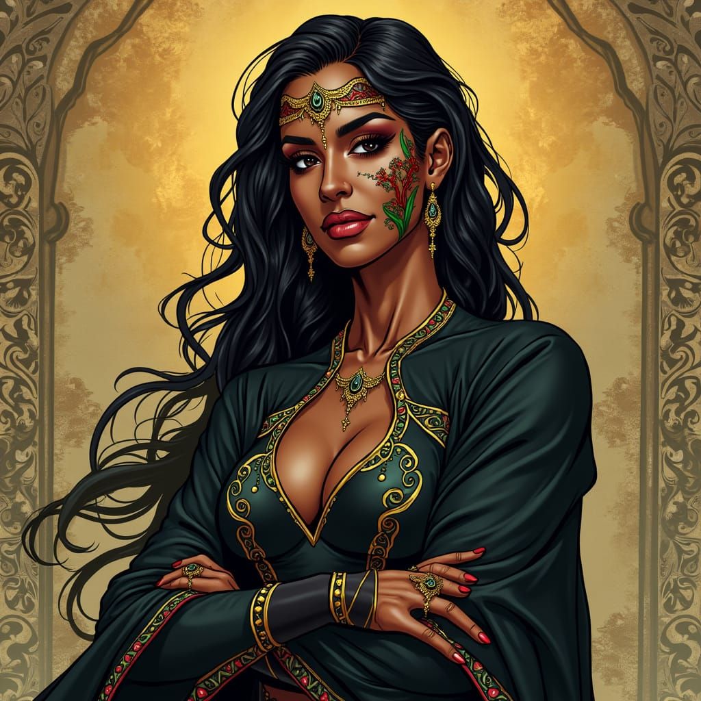 Brazilian Santeria Priestess in Comic Book Art Style