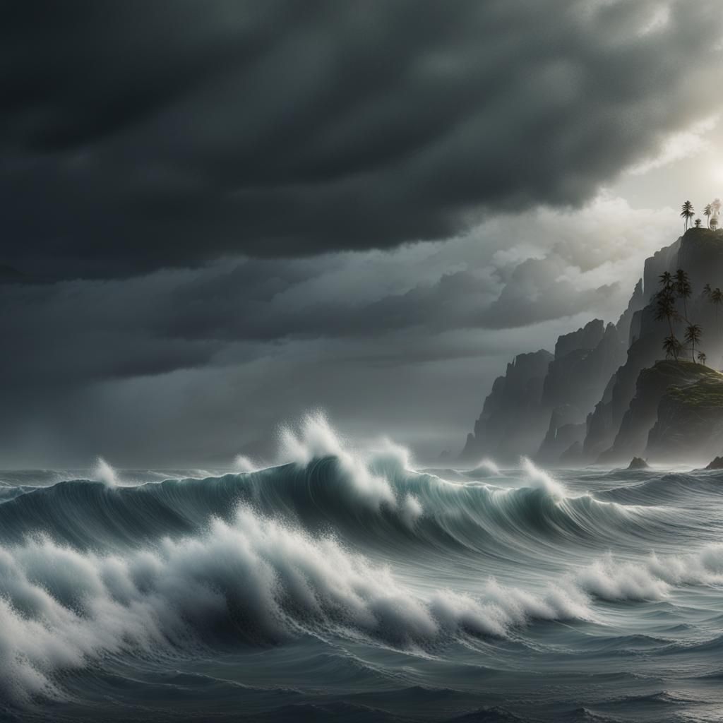 rough ocean storm atmospheric, hyper realistic, 8k, epic composition, cinematic, octane render, artstation landscape vis...