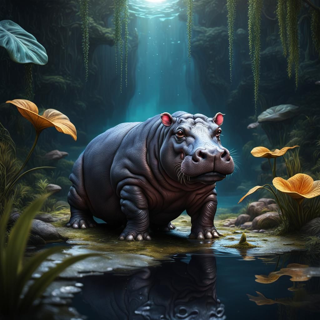 Fantastical Baby Pygmy Hippo Matte Painting