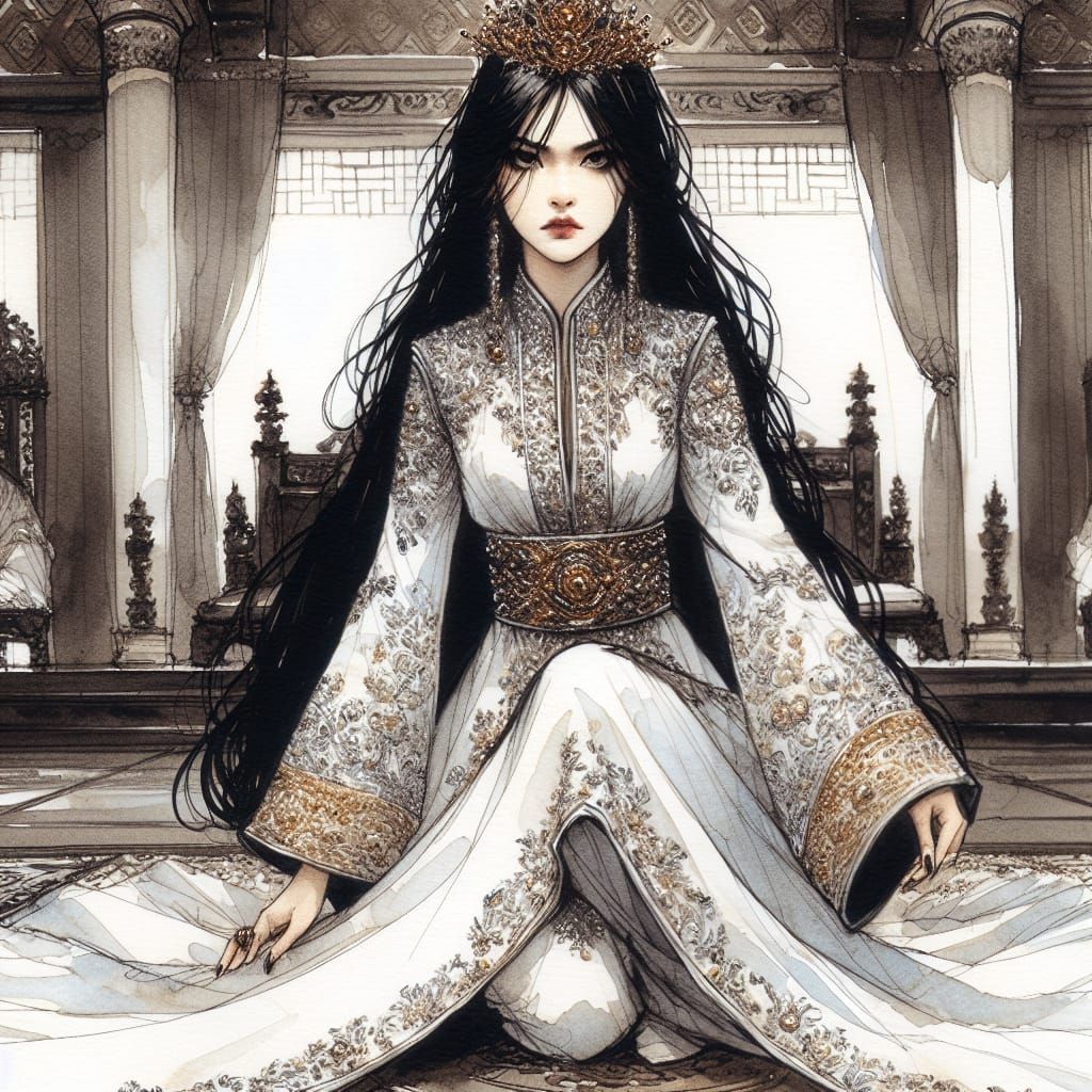 Majestic Asian Woman in Palace Throne Room