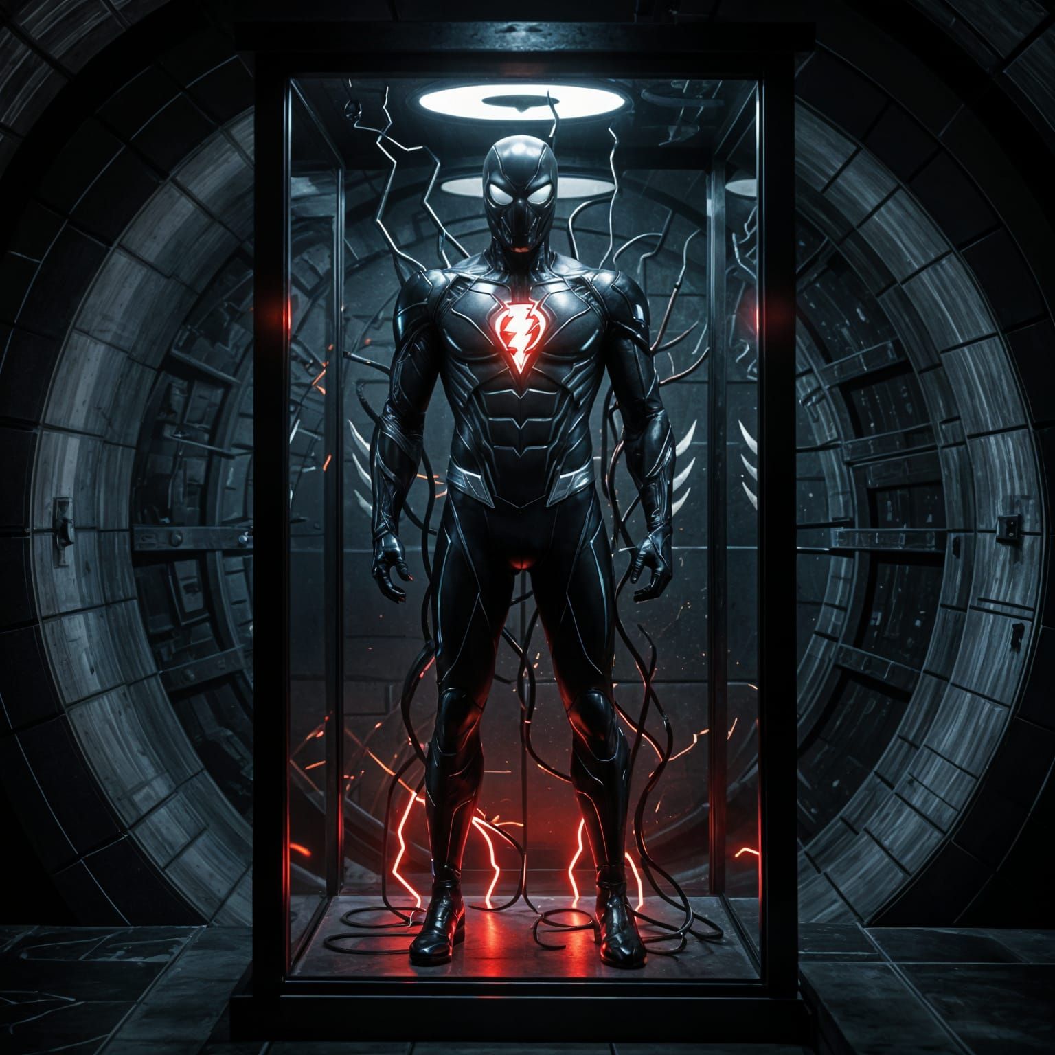Hyper-Realistic Underground Vault with Symbiote Suit