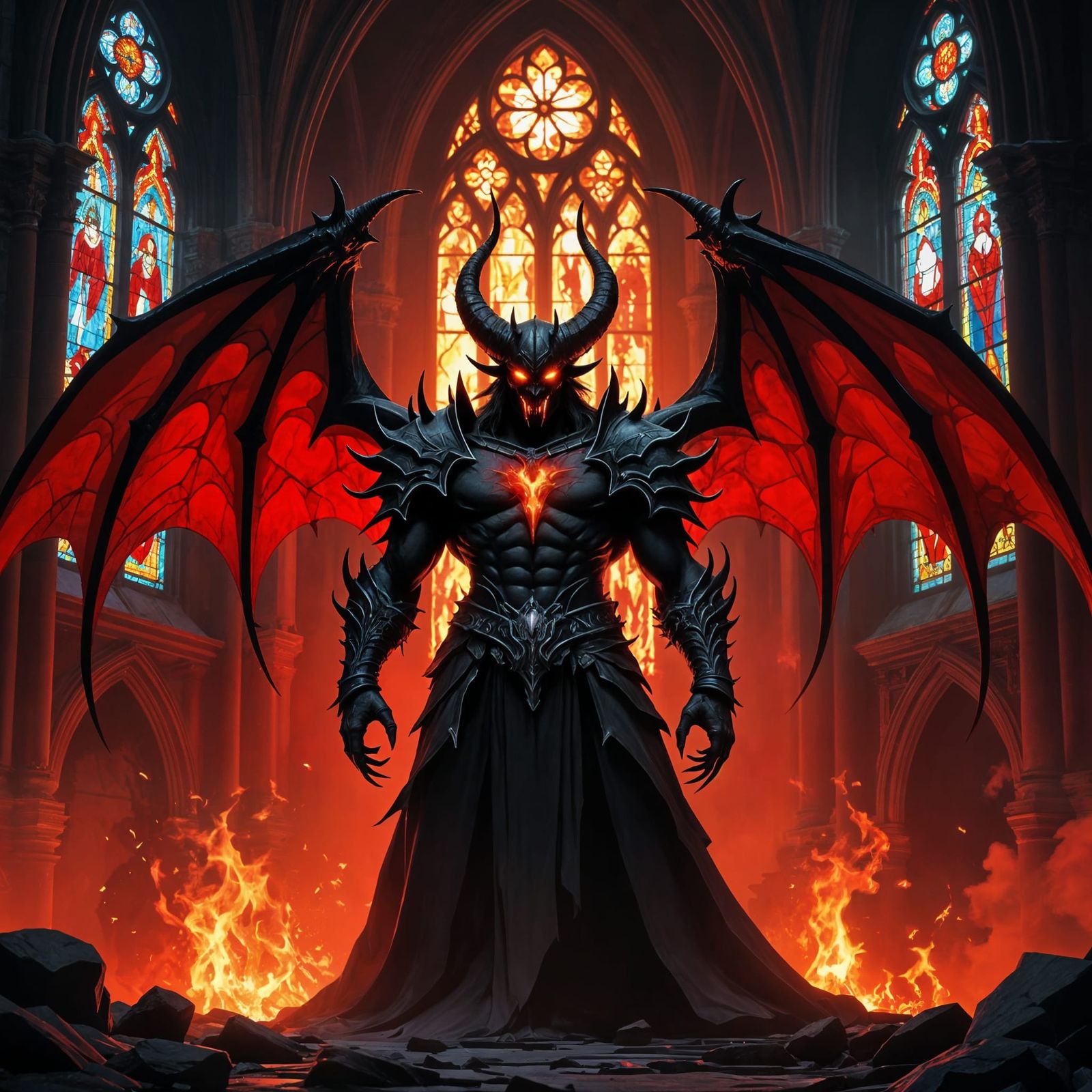 Dark Lord Diablo Dominates a Burning Cathedral