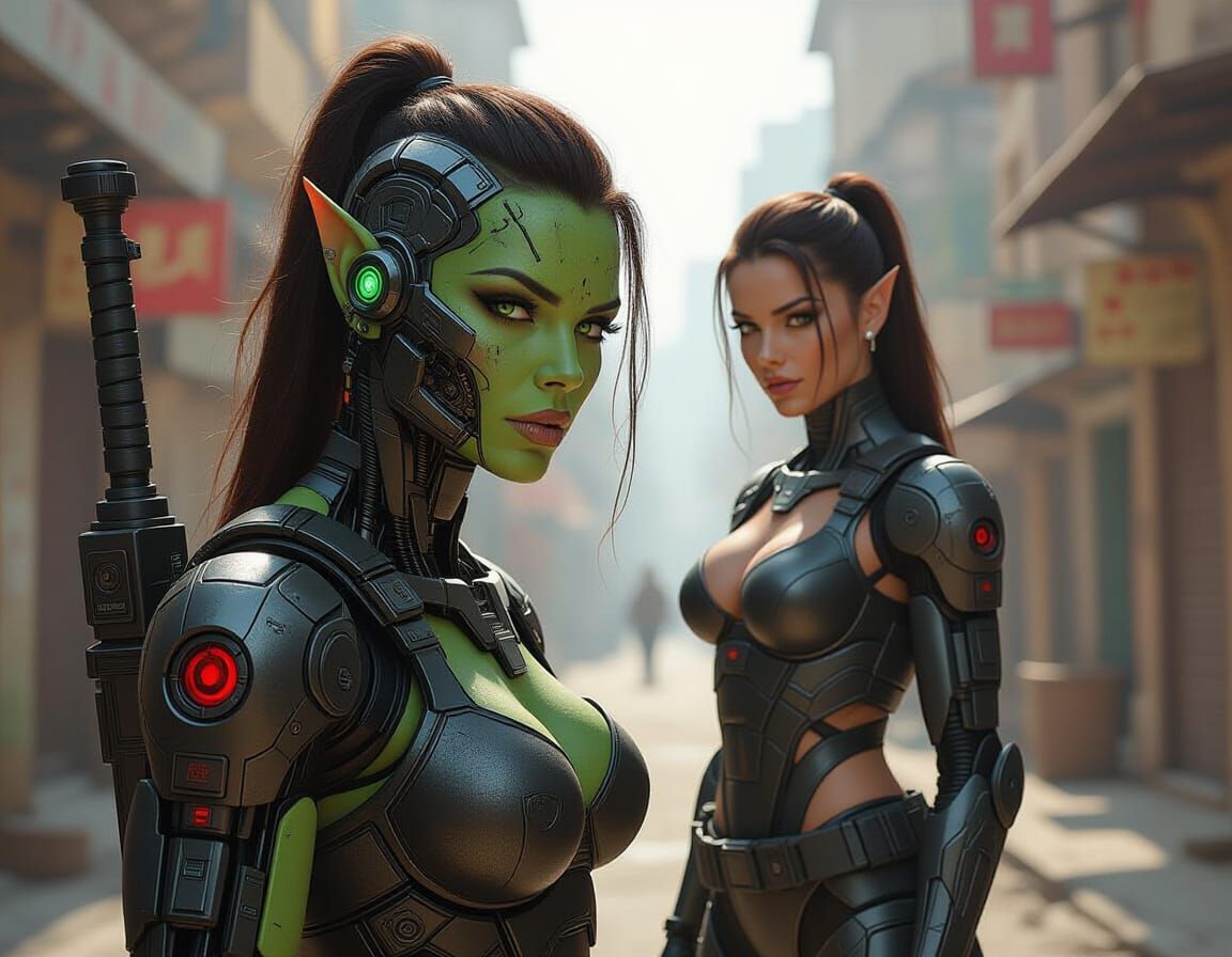 Half-Orc Cyborg Woman in Renaissance Style