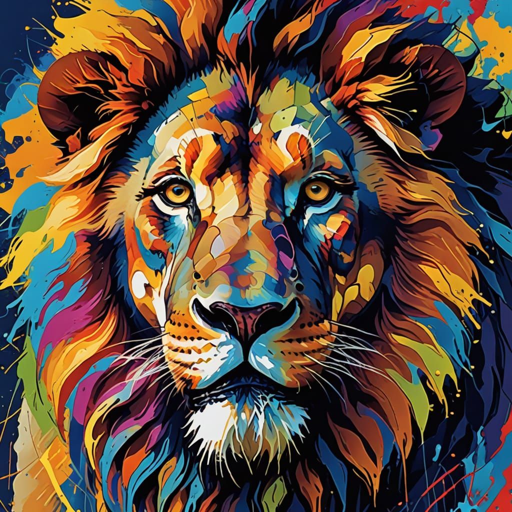 Vibrant Fauvist Lion Art with Abstract Patterns