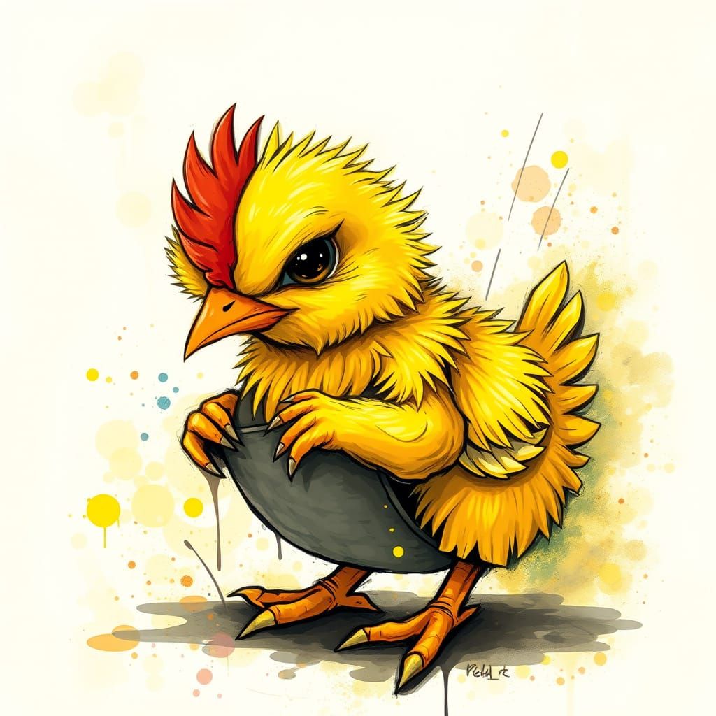 Grumpy Chick Emerges: Splash Art Style