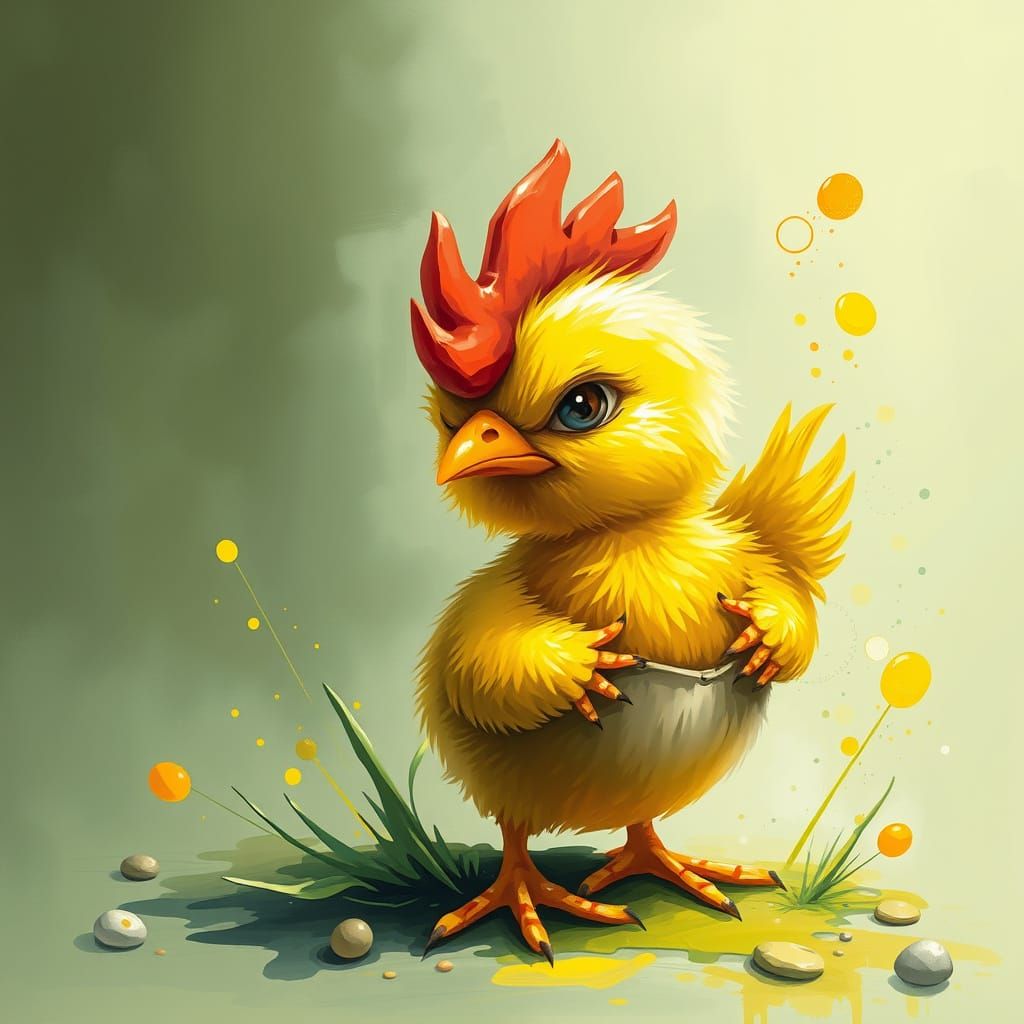 Grumpy Chick Emerges: Splash Art Illustration
