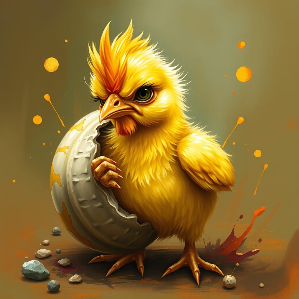 Grumpy Chick Emerges: Splash Art Illustration