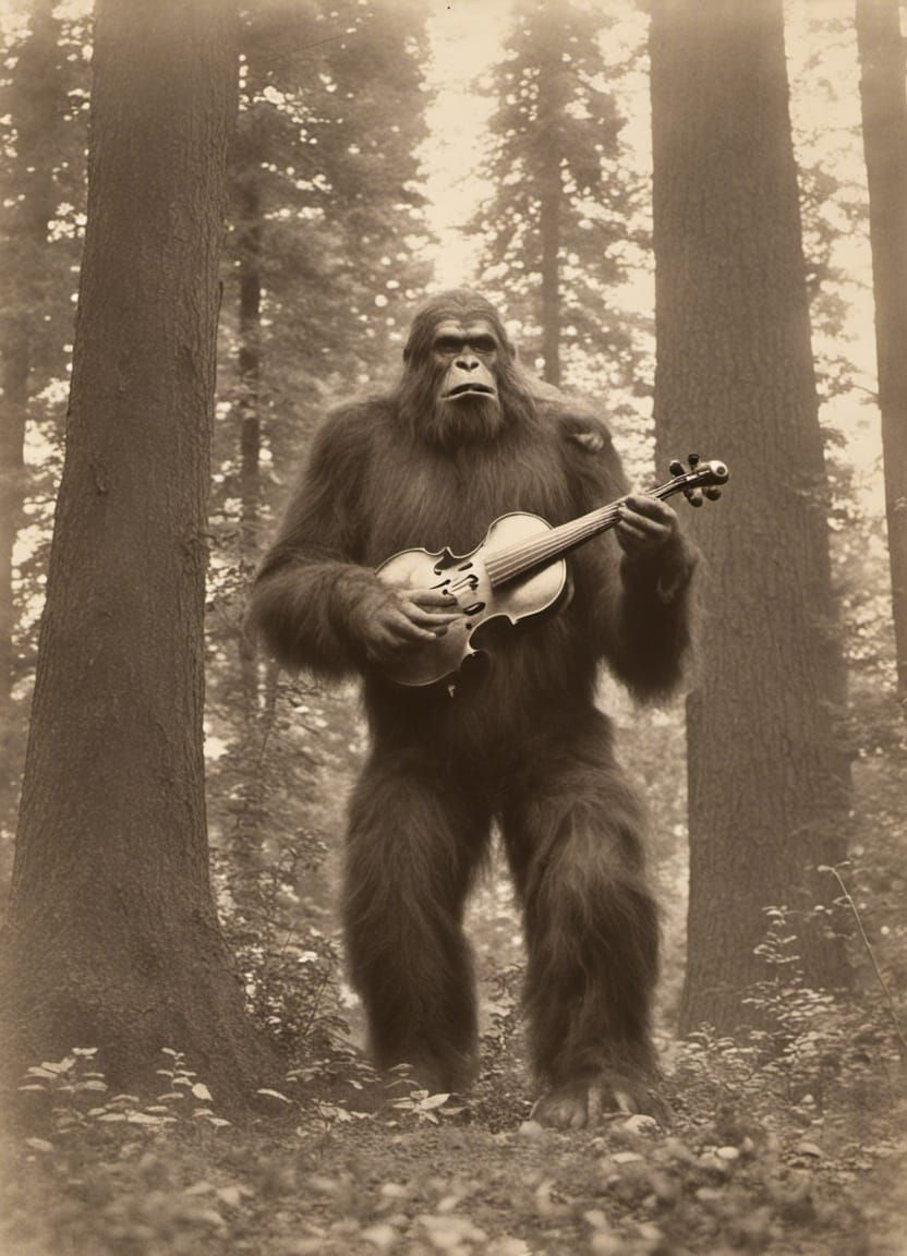 Towering Sasquatch Violinist: A Vintage Photograph