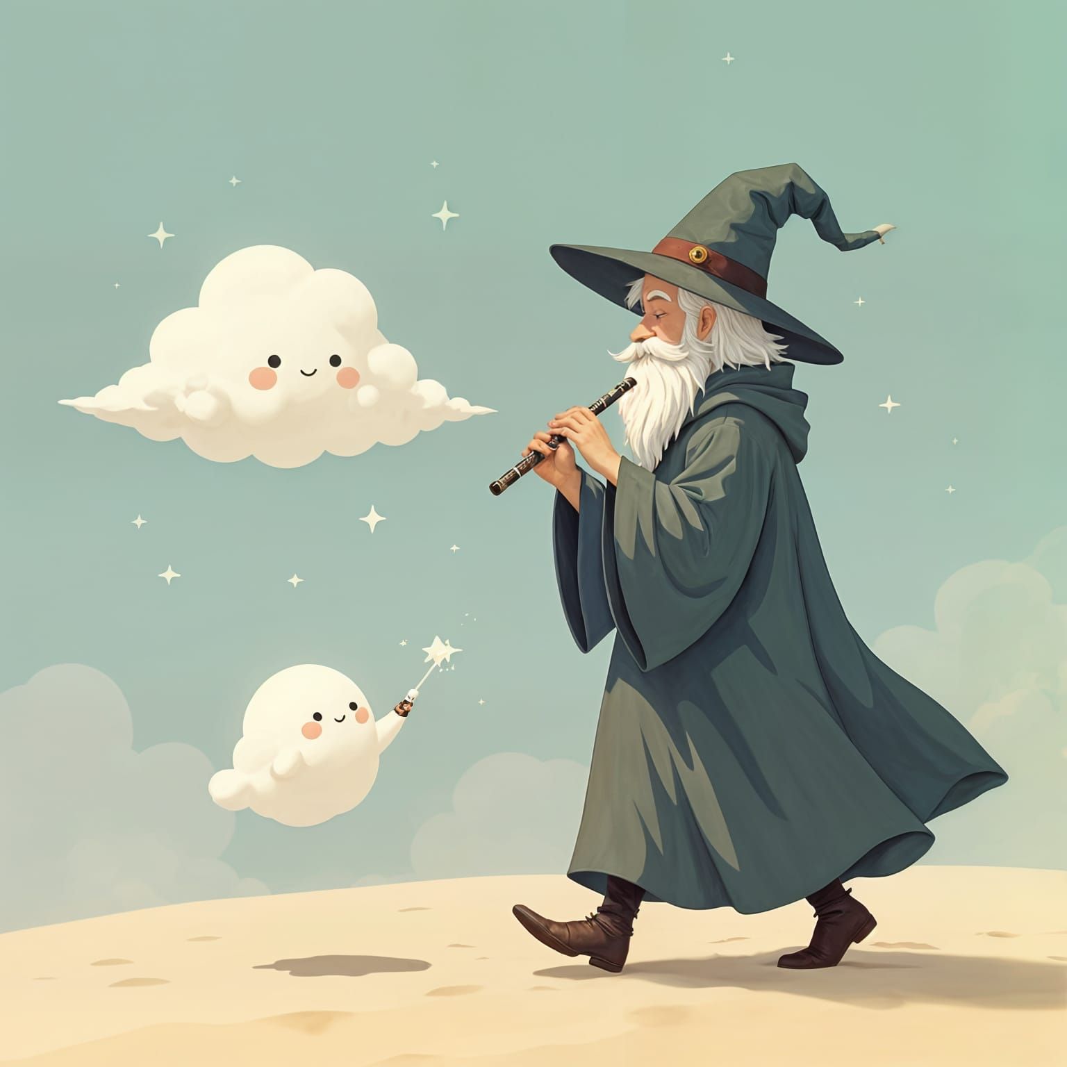 Dream Weaver Playing Flute on Cloud