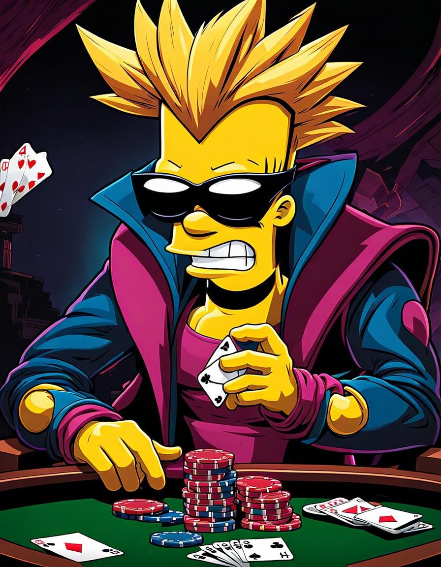 Bart Simpson imagined as Marvel's Gambit Playing poker. 8K resolution