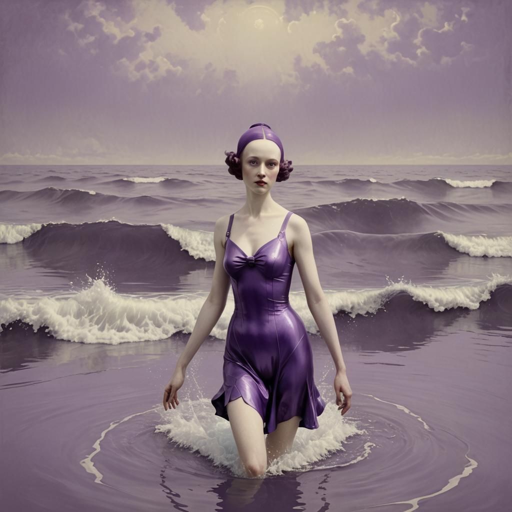 1900s Swimmer Portrait in Violet