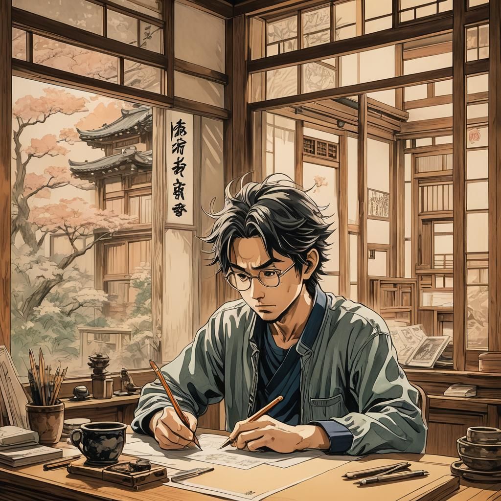 Artist Drawing Manga Page in Anime Style