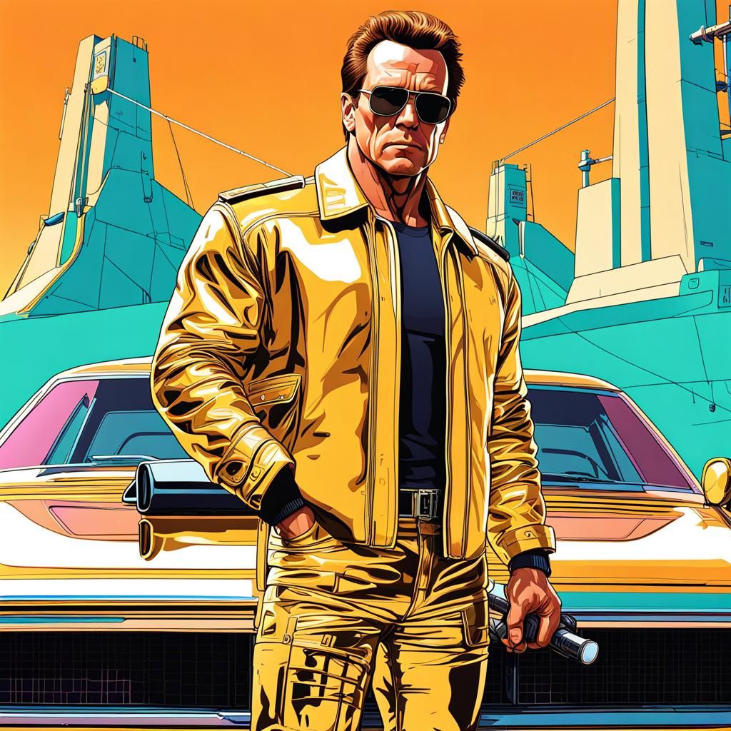 Arnold Schwarzenegger as The Terminator in 3D Line Art