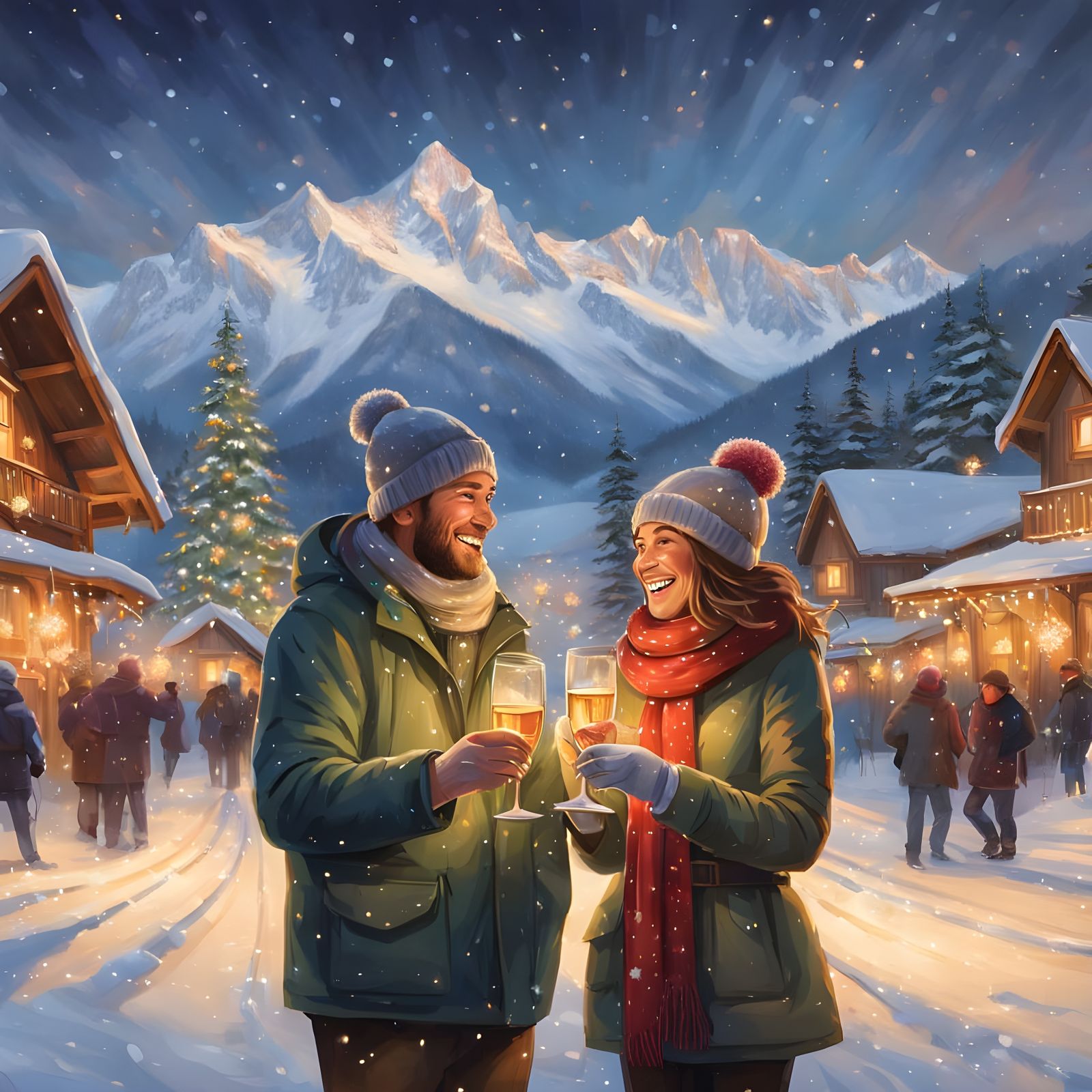 Happy Couple Celebrate Winter's Magic in Cozy Chalet Setting