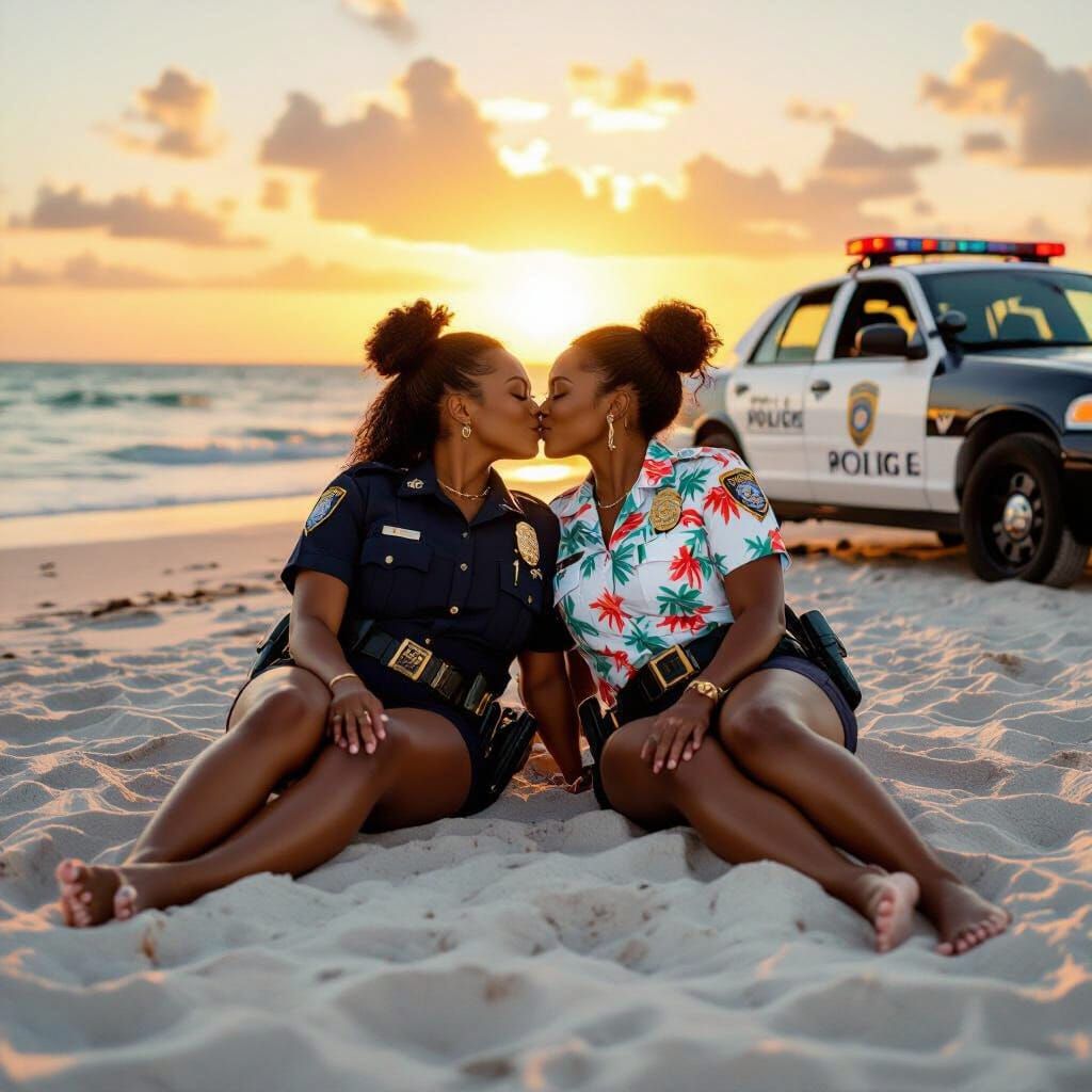 Romantic Beach Kiss Between Two Officers