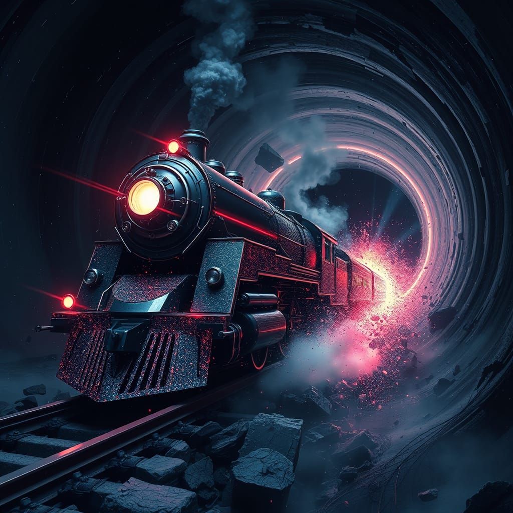 Obsidian Train Enters Black Hole in Futuristic Style