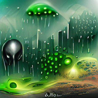 Alien Planet with Green Mist Rain: Digital Illustration