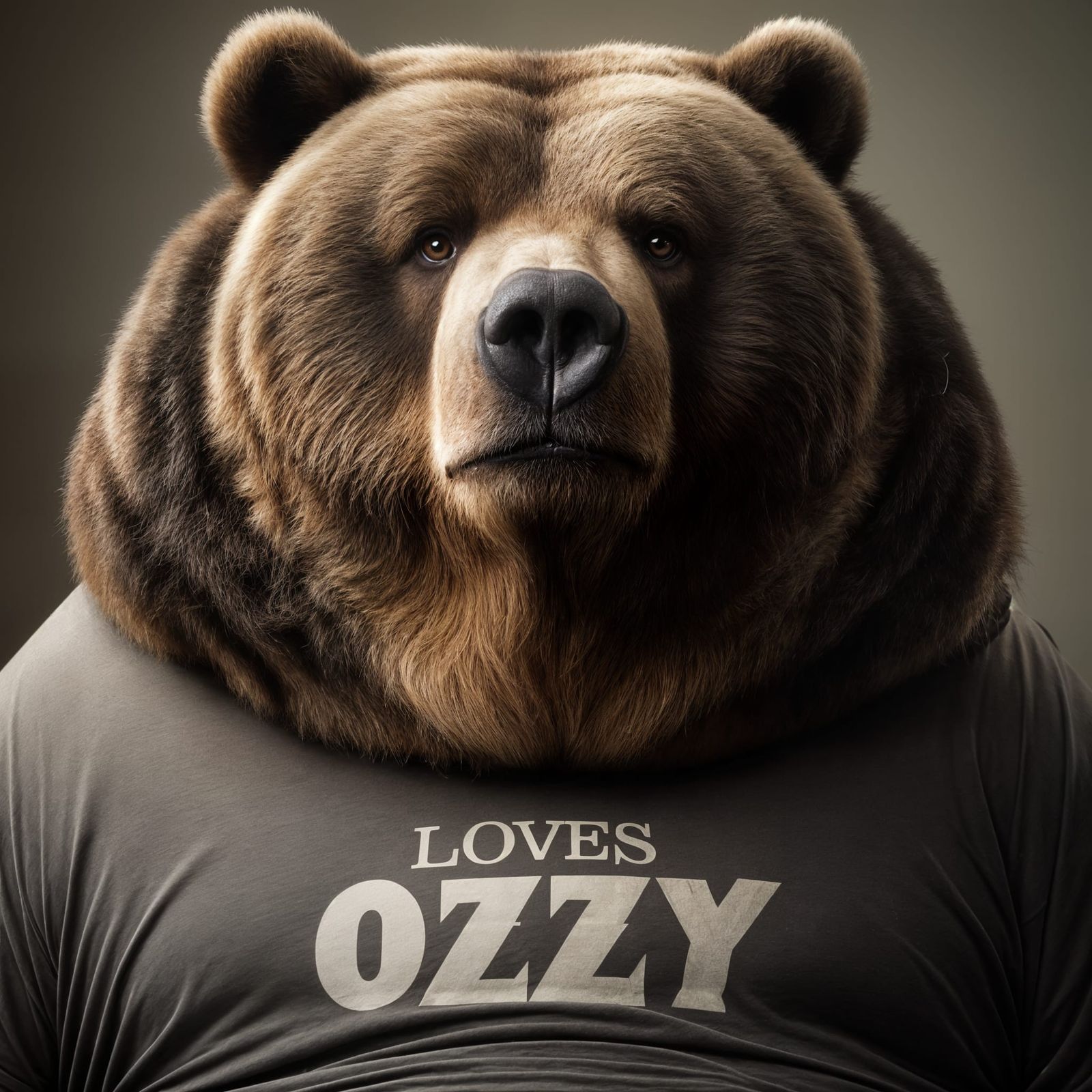 Obese Kodiak Bear Portrait with Ozzy T-Shirt
