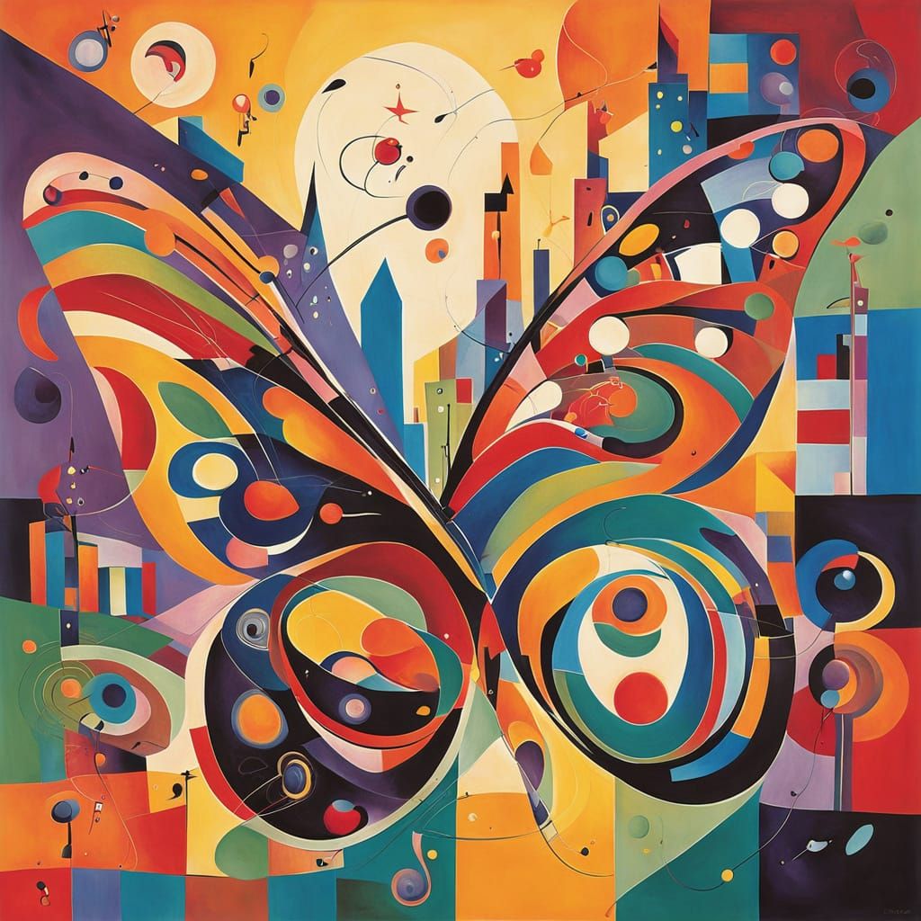 Kandinsky-Inspired Abstract Butterfly Cityscape