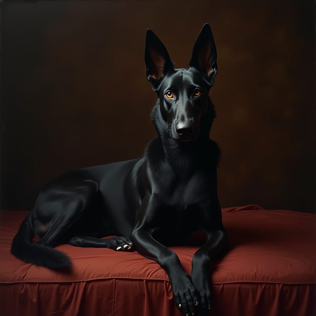 Regal Black Hound in Baroque Oil Painting Style