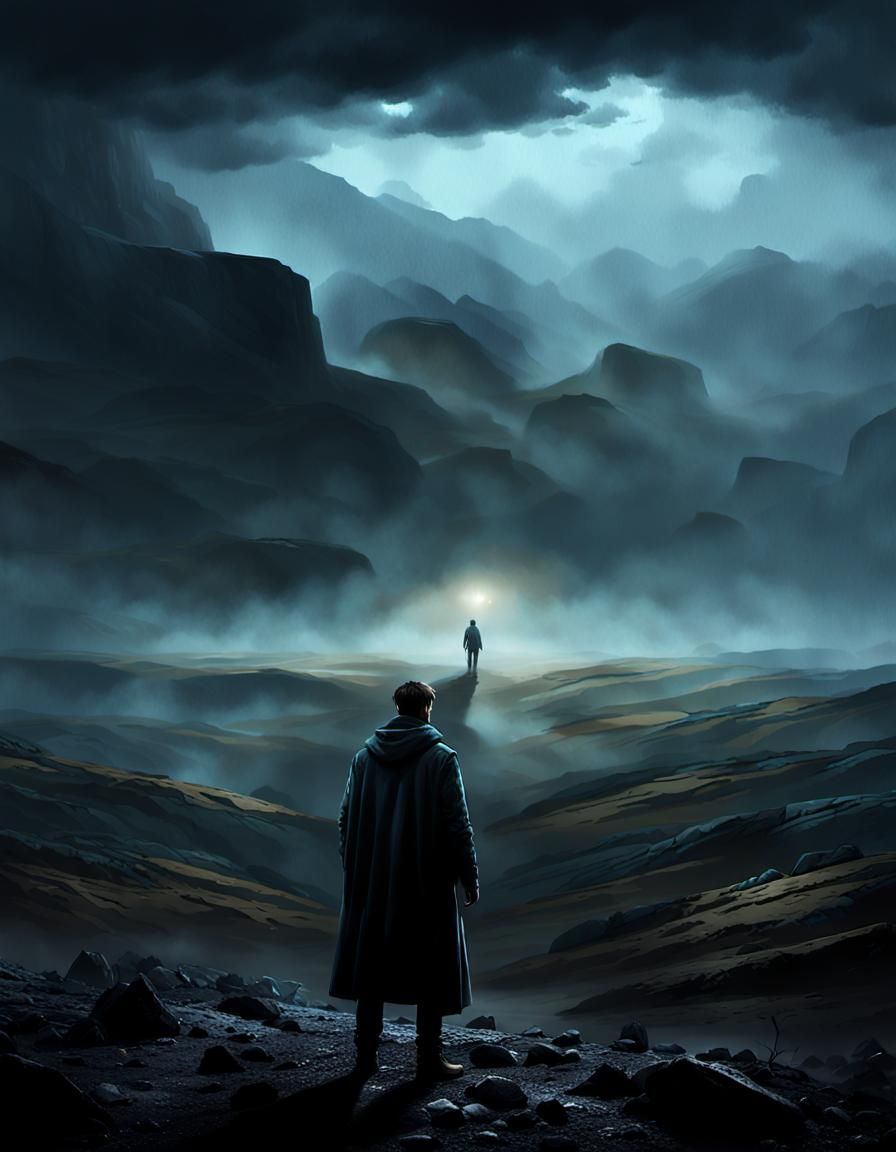 Solitary Figure in Misty Landscape Concept Art