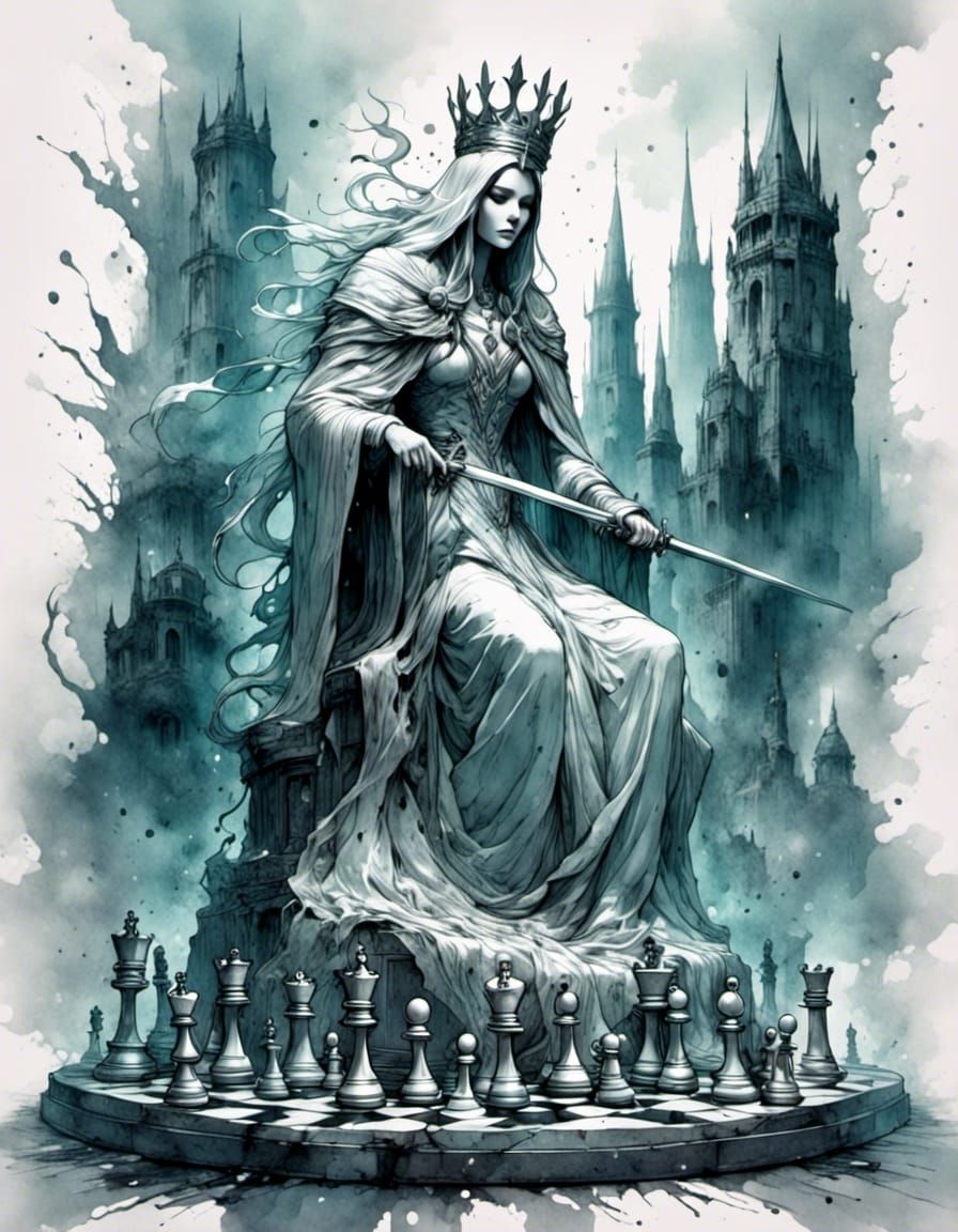 Chess King Transformed: Watercolor Sketch in Surreal Style