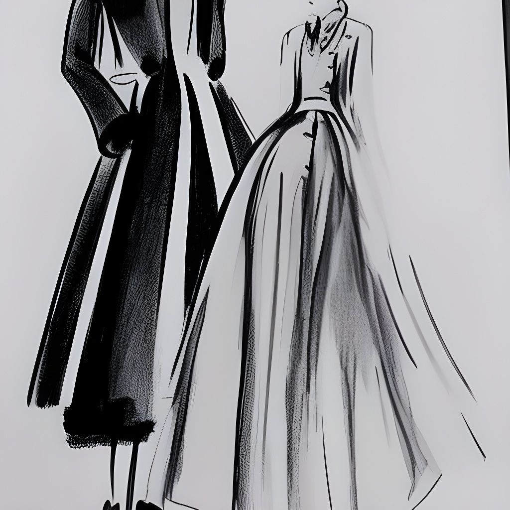1940s Fashion Illustration in Ink Sketch Style