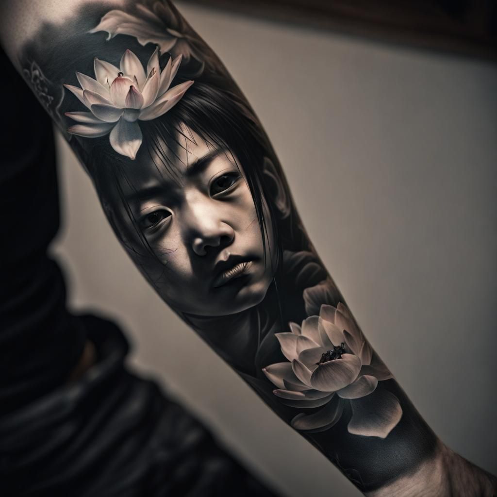 Japanese Sleeve Tattoo with Dragon, Lotus and Samurai