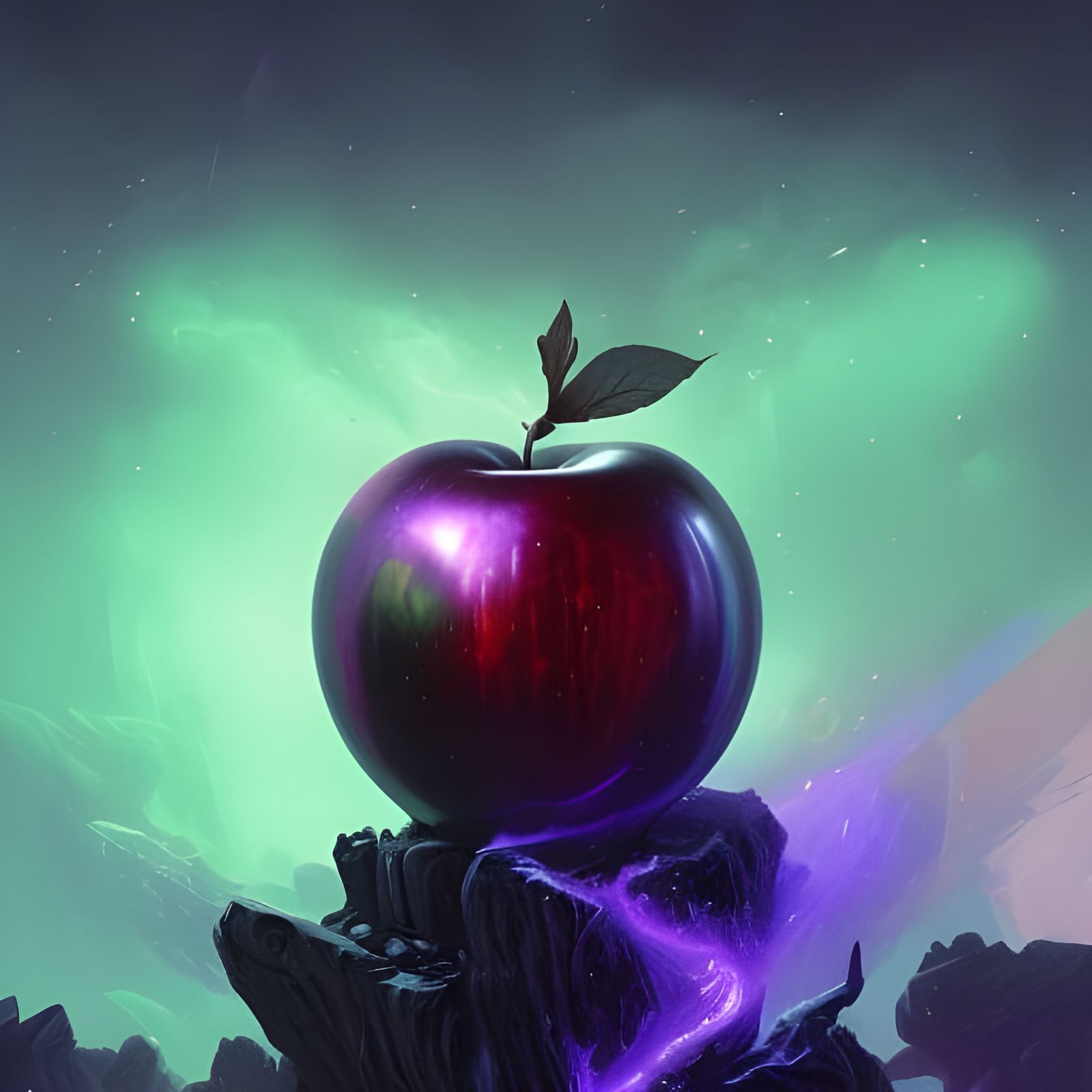 Ornate Cosmic Apple in Dark Fantasy Style