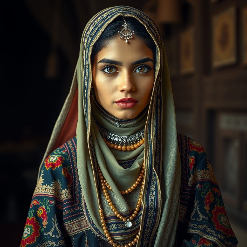 Yemeni Woman in Traditional Dress, Cinematic Portrait