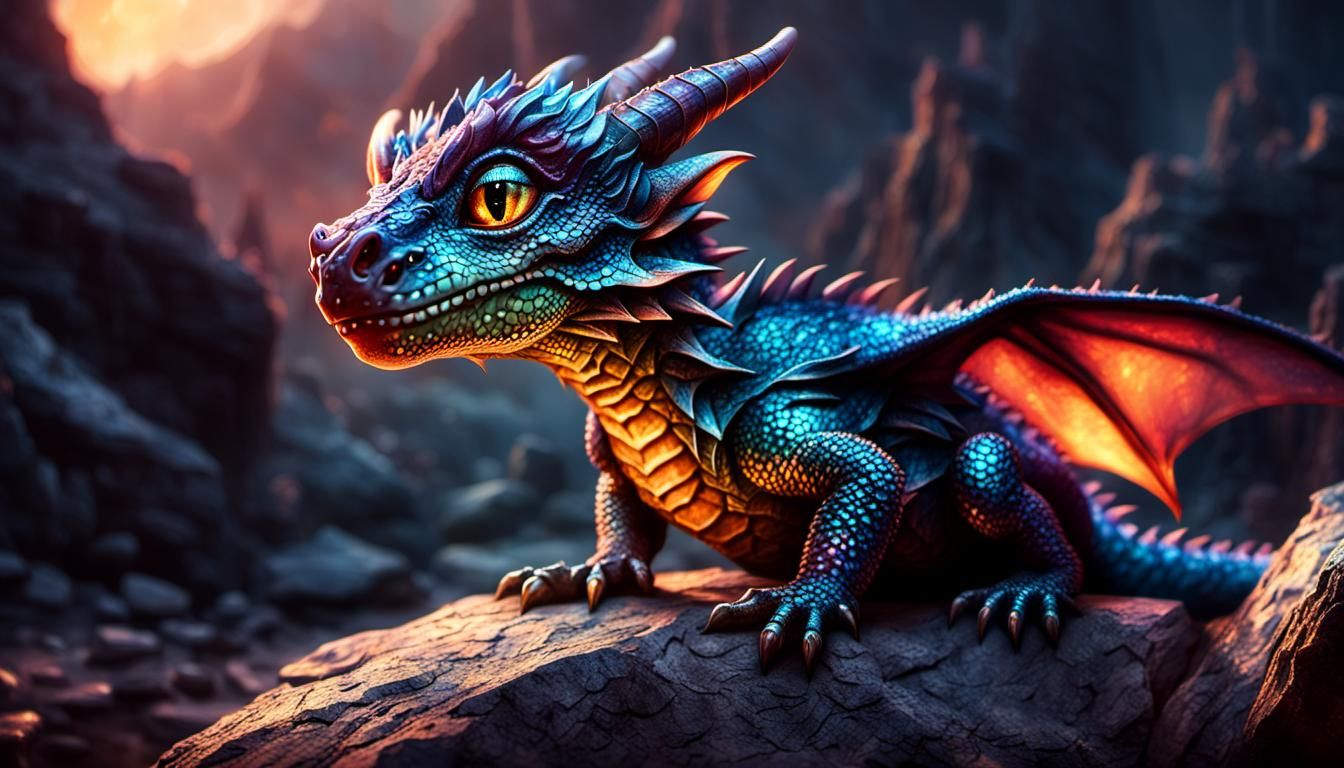 Majestic Baby Dragon in Dusky Warm Hues