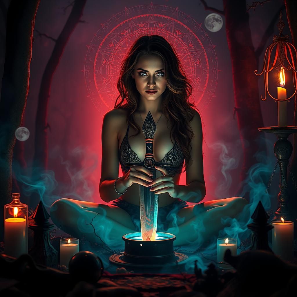 Mystical Woman's Ritual: Psychedelic Ethereal Scene