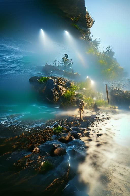Ethereal Misty Shoreline Scene