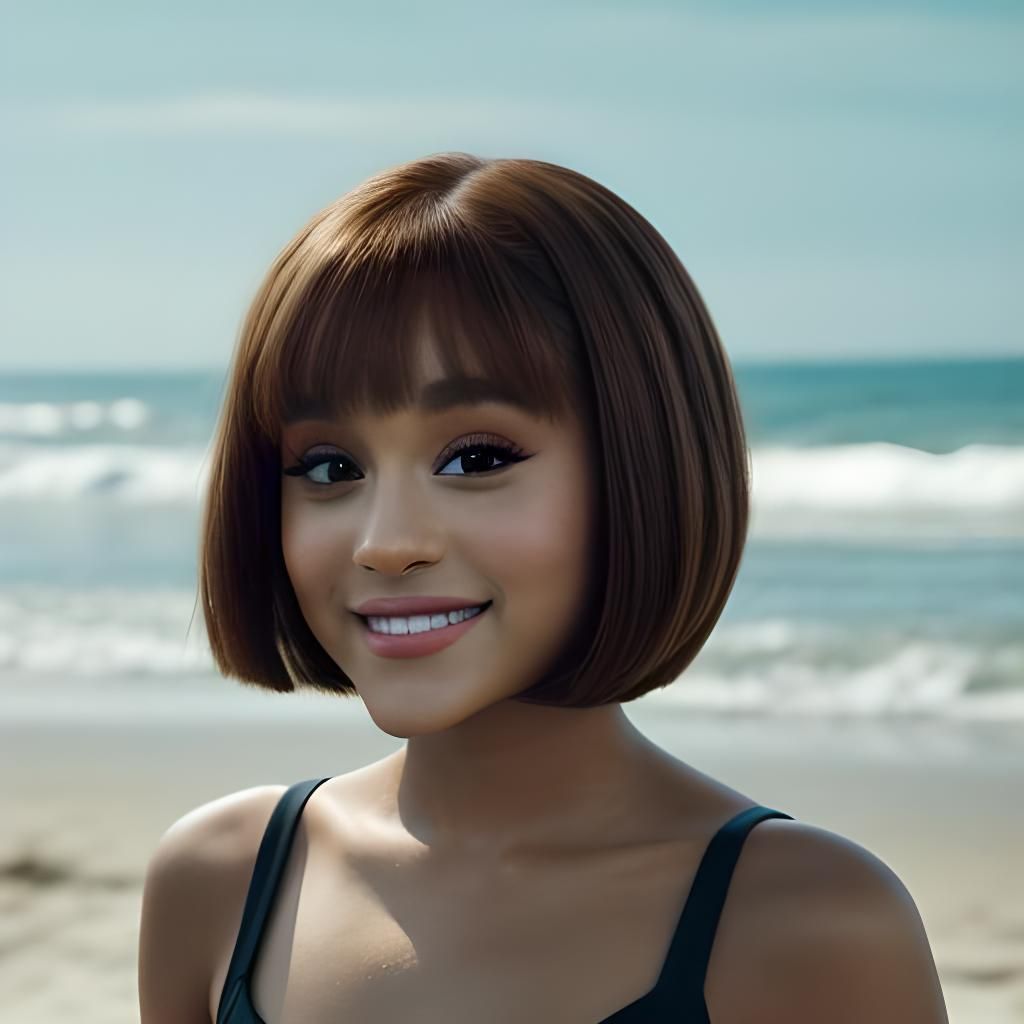 Ariana Grande Smiling at the Beach in Film Style