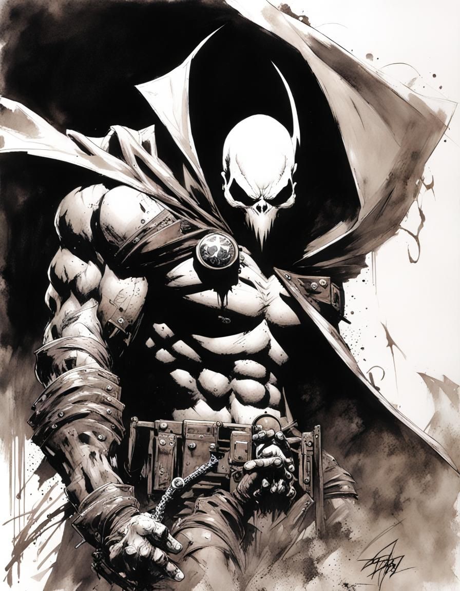Spawn Comic Book Cover Art in Bisley Style