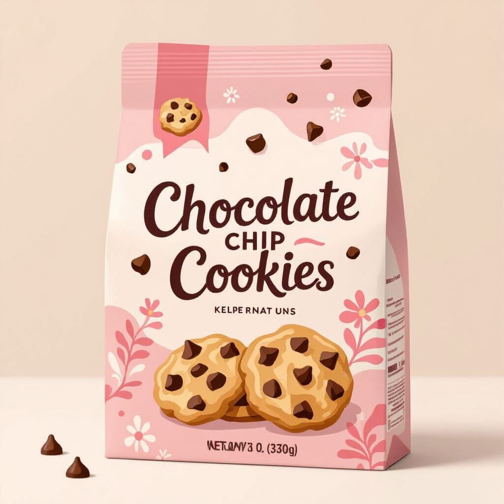 Playful Pink Chocolate Chip Cookie Packaging Design