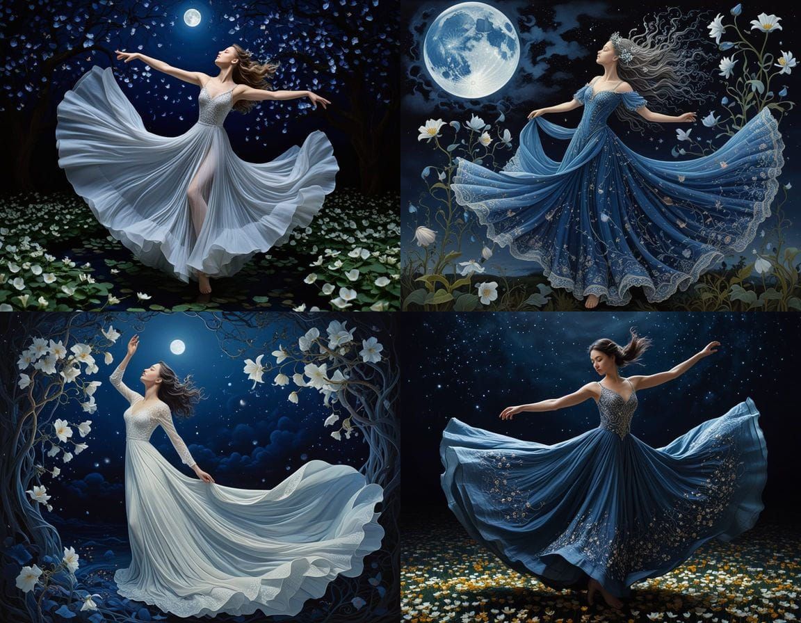 Ethereal Night Bloom Dance in Indigo Skies