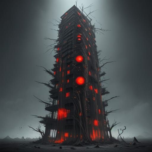 Biomechanical Broadcast Tower of Twisted Metal and Sinew