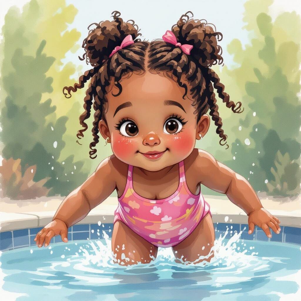 Girl Diving into Pool as Expressive Watercolor