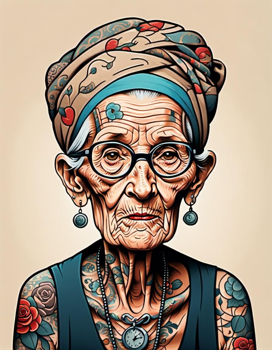 Old tattooed woman