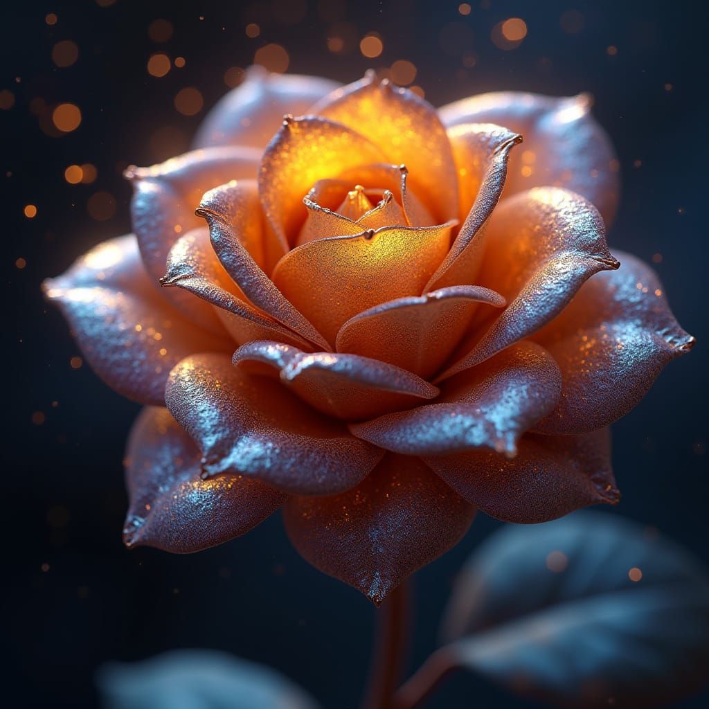 Golden Metal Rose Radiates Sparkling Magic