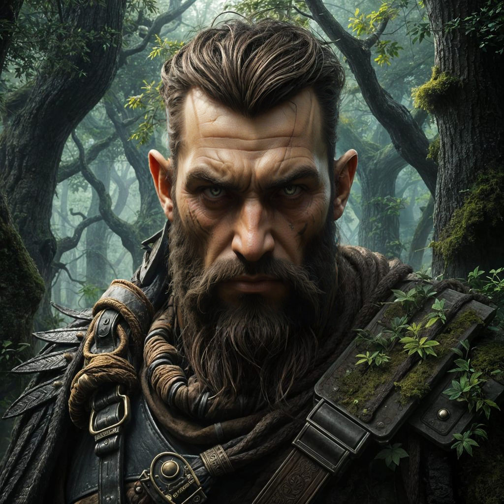 Barbarian Warrior Face Merged with Primeval Forest