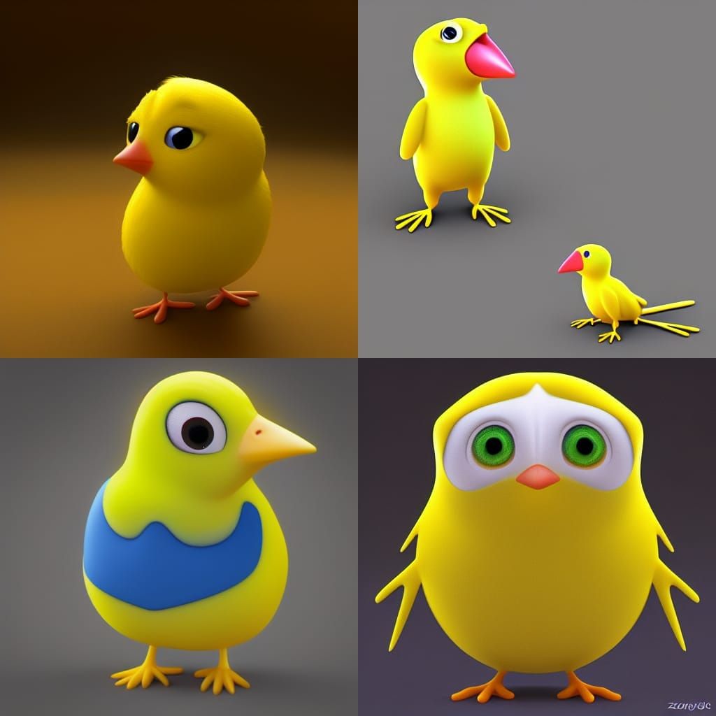 Cute Yellow Canary in Pixar Disney Style