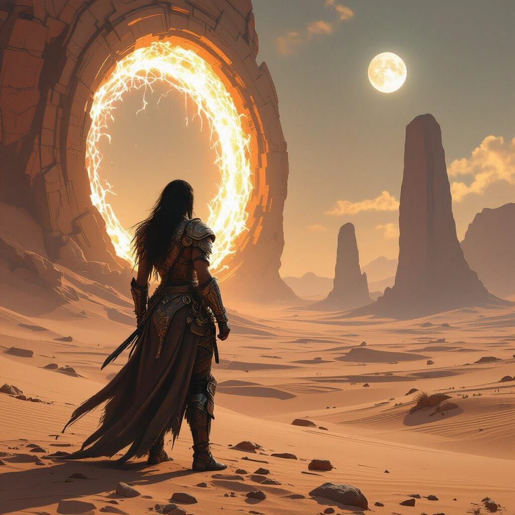 Barbarian Queen and Alien Portal: Digital Painting