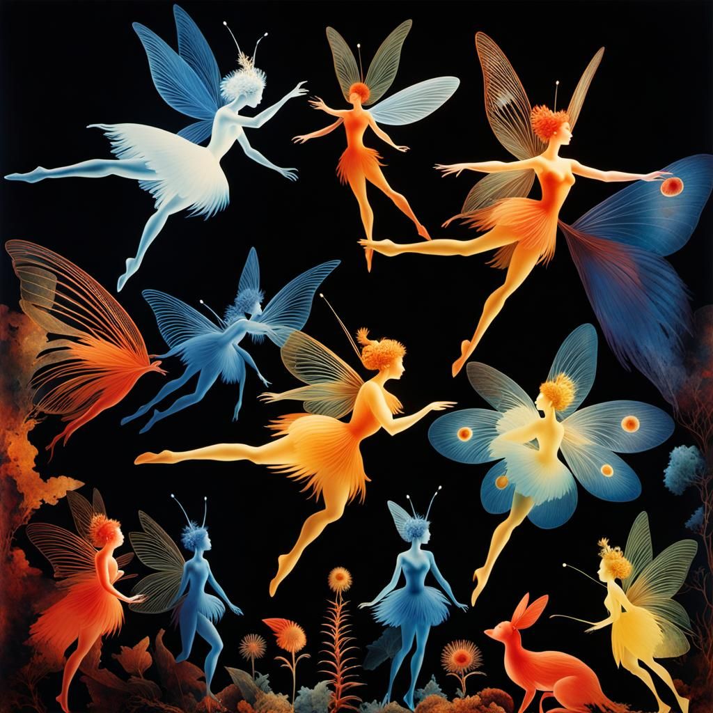 Surreal Fairies in Dreamlike Photogram, Dark Fantasy Art