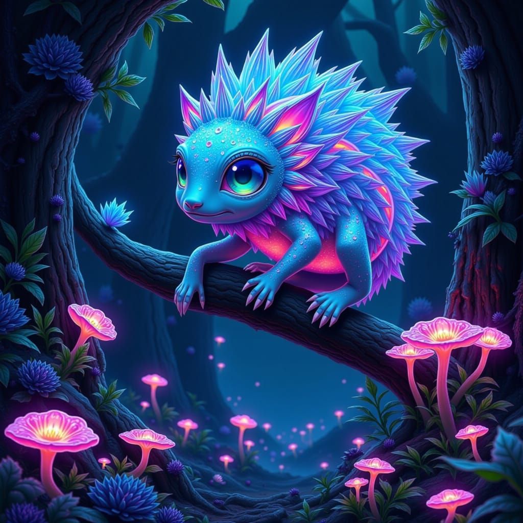 Bioluminescent Creature With Holographic Scales in Alien For...